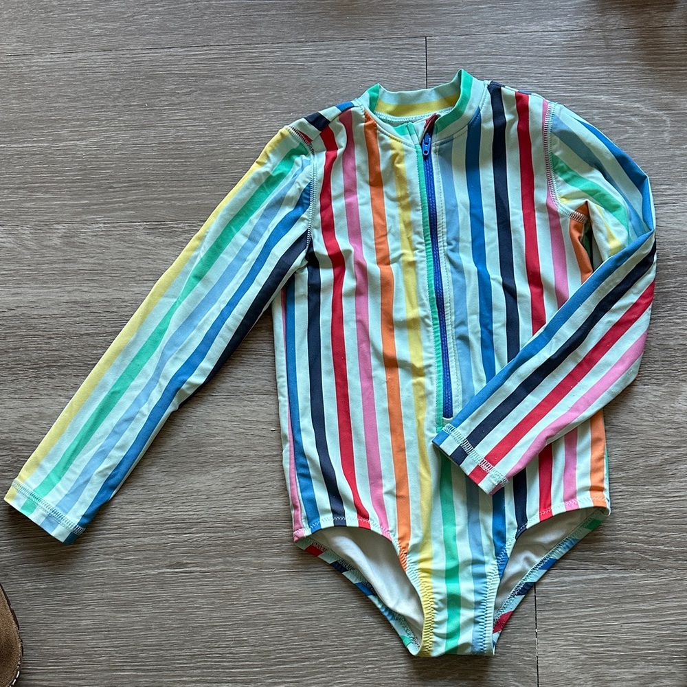 Primary Multicolor One Piece Long Sleeve Swimsuit with Front Zipper